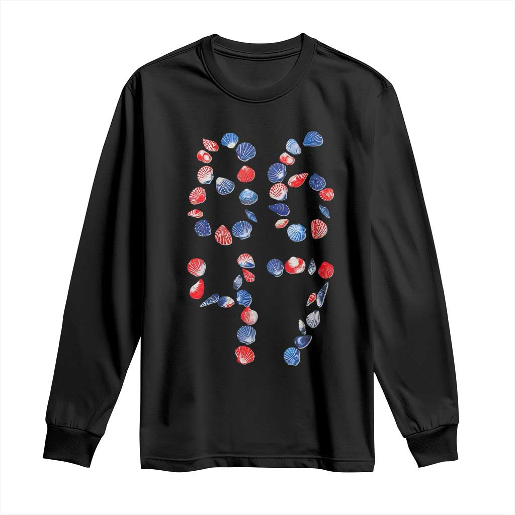 Red White Blue Seashell 8647 Long Sleeve Shirt Viral 2026 Beach Walk Satire Graphic TS12 Black Print Your Wear