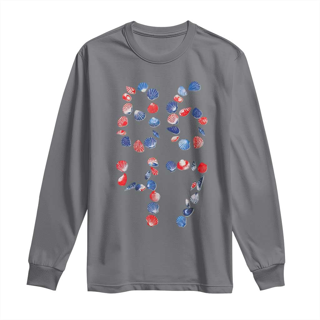 Red White Blue Seashell 8647 Long Sleeve Shirt Viral 2026 Beach Walk Satire Graphic TS12 Charcoal Print Your Wear