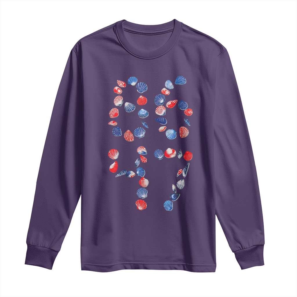 Red White Blue Seashell 8647 Long Sleeve Shirt Viral 2026 Beach Walk Satire Graphic TS12 Purple Print Your Wear