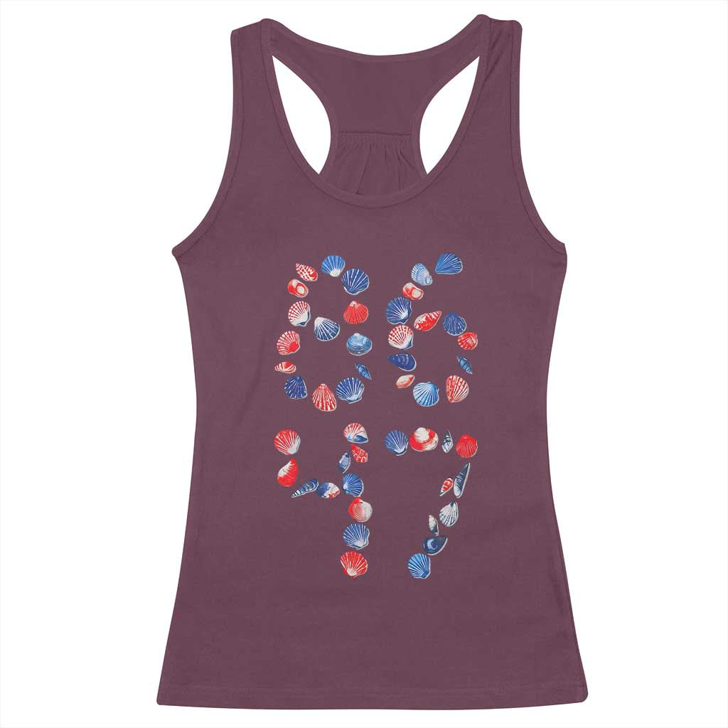 Red White Blue Seashell 8647 Racerback Tank Top Viral 2026 Beach Walk Satire Graphic TS12 Maroon Print Your Wear