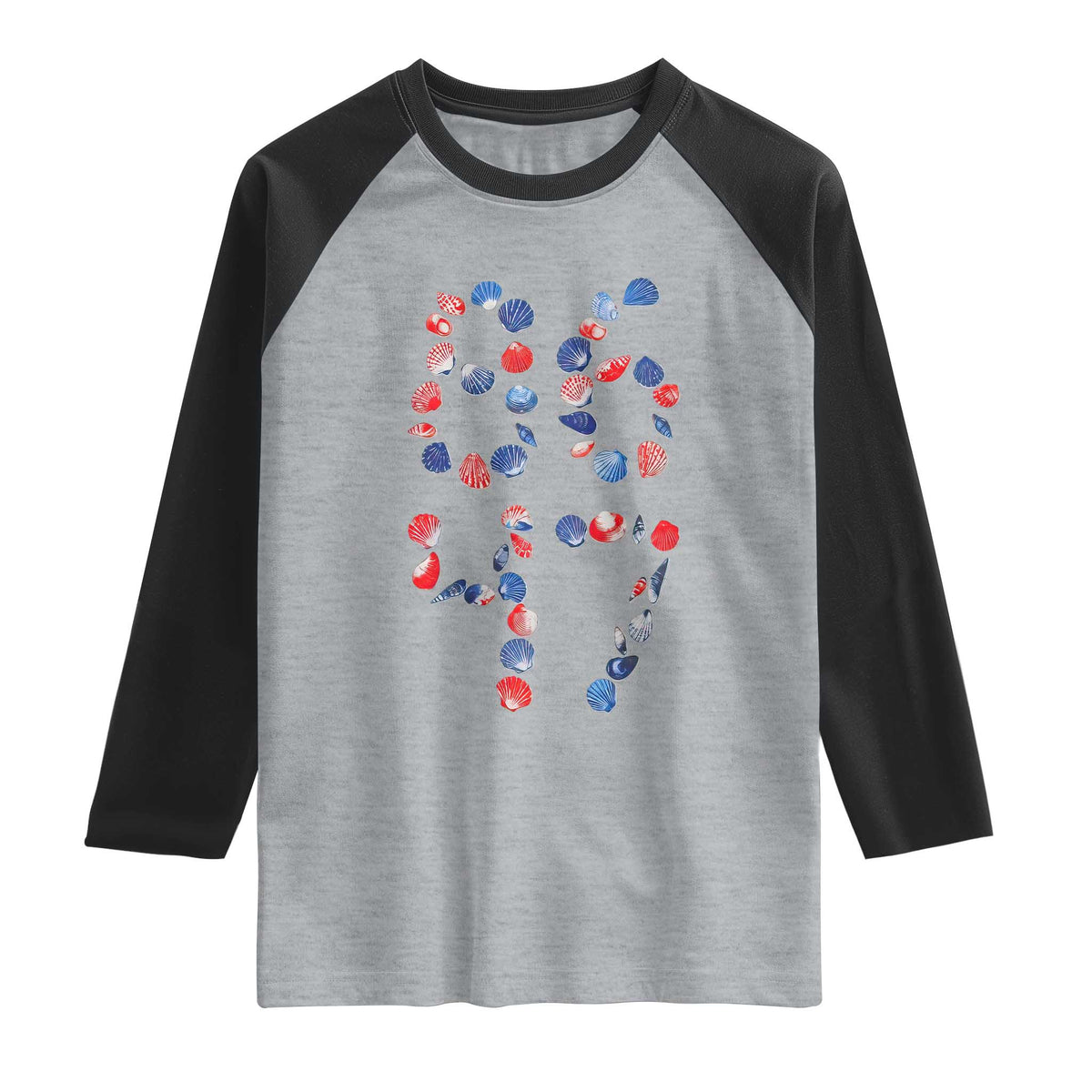 Red White Blue Seashell 8647 Raglan Shirt Viral 2026 Beach Walk Satire Graphic TS12 Heather Gray Black Print Your Wear