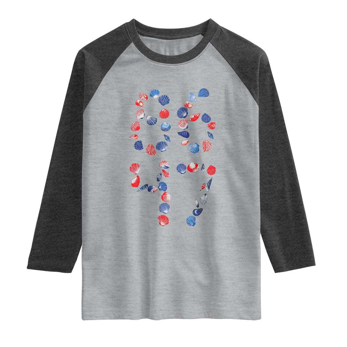 Red White Blue Seashell 8647 Raglan Shirt Viral 2026 Beach Walk Satire Graphic TS12 Heather Gray Heather Charcoal Print Your Wear