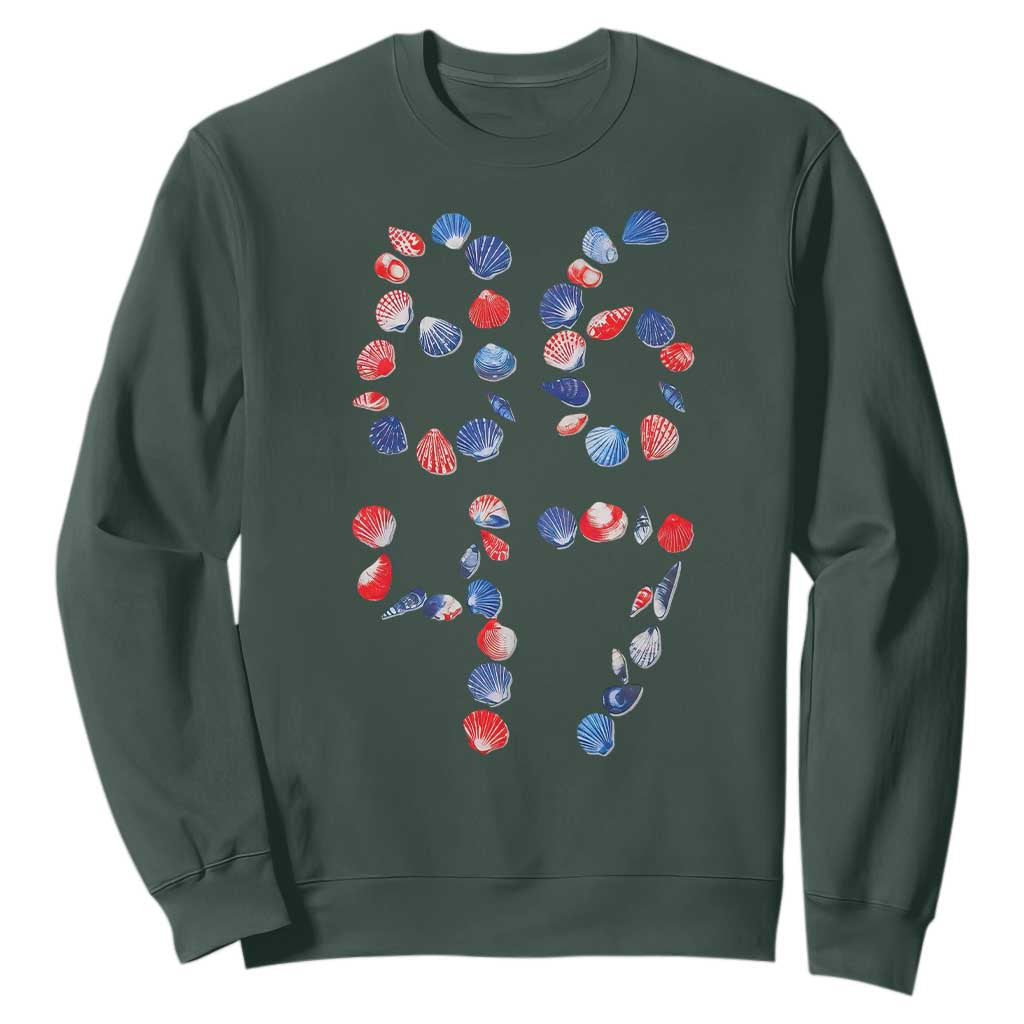 Red White Blue Seashell 8647 Sweatshirt Viral 2026 Beach Walk Satire Graphic TS12 Dark Forest Green Print Your Wear