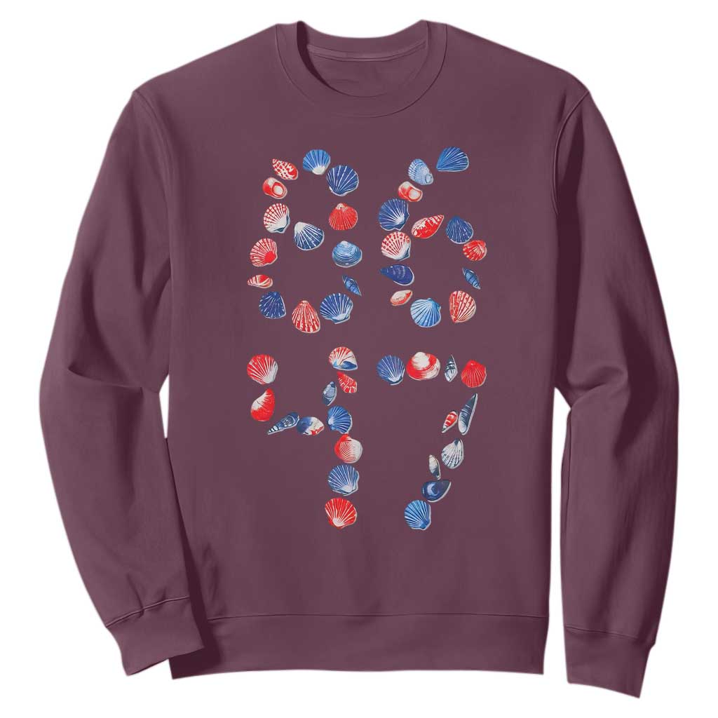 Red White Blue Seashell 8647 Sweatshirt Viral 2026 Beach Walk Satire Graphic TS12 Maroon Print Your Wear