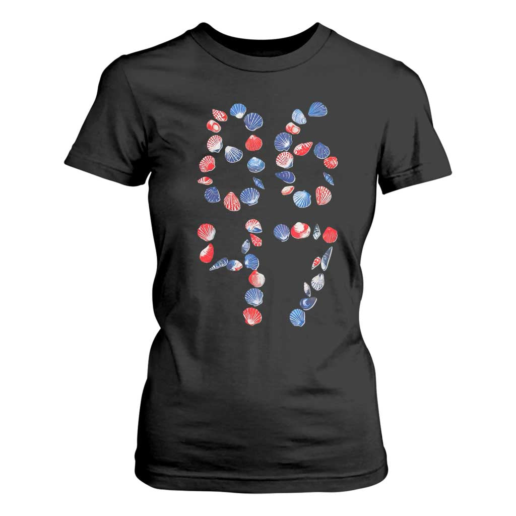 Red White Blue Seashell 8647 T Shirt For Women Viral 2026 Beach Walk Satire Graphic TS12 Black Print Your Wear