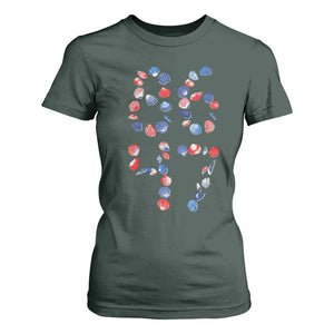 Red White Blue Seashell 8647 T Shirt For Women Viral 2026 Beach Walk Satire Graphic TS12 Dark Forest Green Print Your Wear