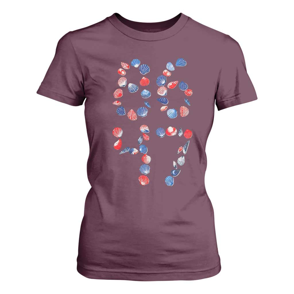 Red White Blue Seashell 8647 T Shirt For Women Viral 2026 Beach Walk Satire Graphic TS12 Maroon Print Your Wear
