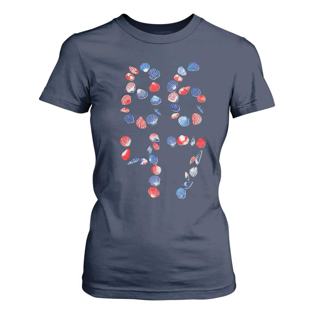 Red White Blue Seashell 8647 T Shirt For Women Viral 2026 Beach Walk Satire Graphic TS12 Navy Print Your Wear