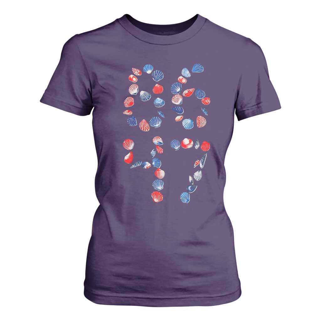 Red White Blue Seashell 8647 T Shirt For Women Viral 2026 Beach Walk Satire Graphic TS12 Purple Print Your Wear