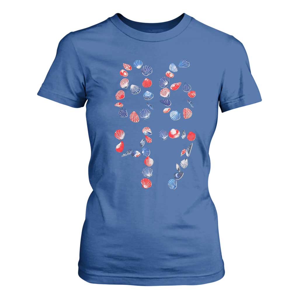 Red White Blue Seashell 8647 T Shirt For Women Viral 2026 Beach Walk Satire Graphic TS12 Royal Blue Print Your Wear