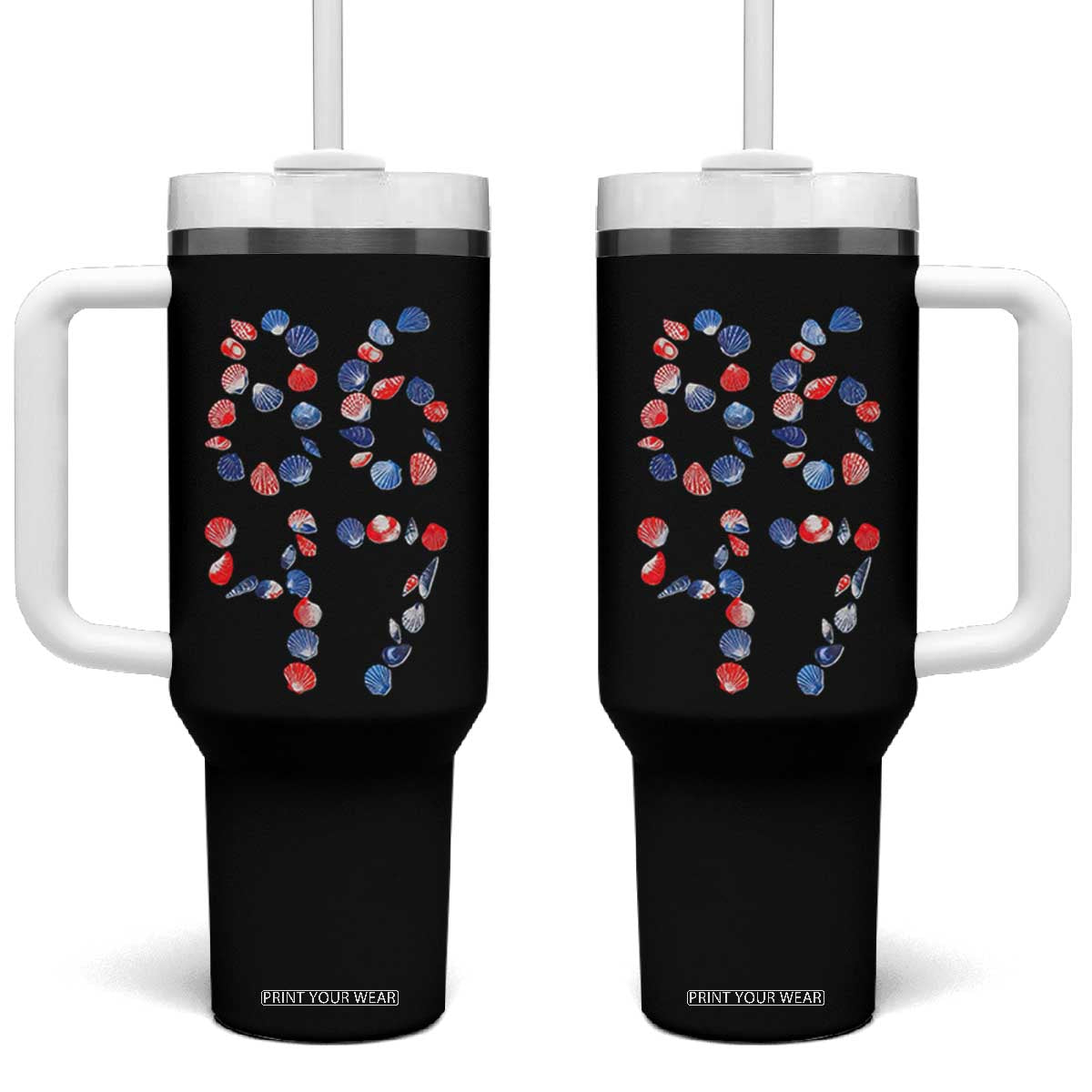 Red White Blue Seashell 8647 Tumbler With Handle Viral 2026 Beach Walk Satire Graphic TS12 One Size: 40 oz Black Print Your Wear