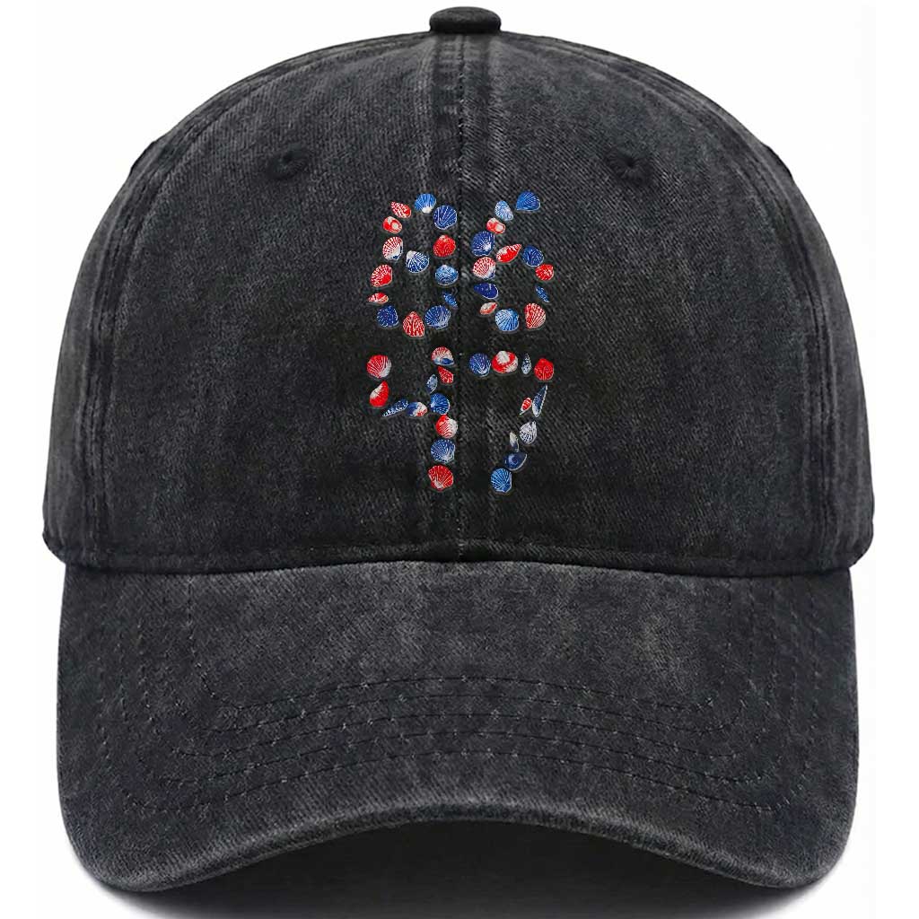 Red White Blue Seashell 8647 Washed Cotton Baseball Cap Viral 2026 Beach Walk Satire Graphic TS12 Print Your Wear
