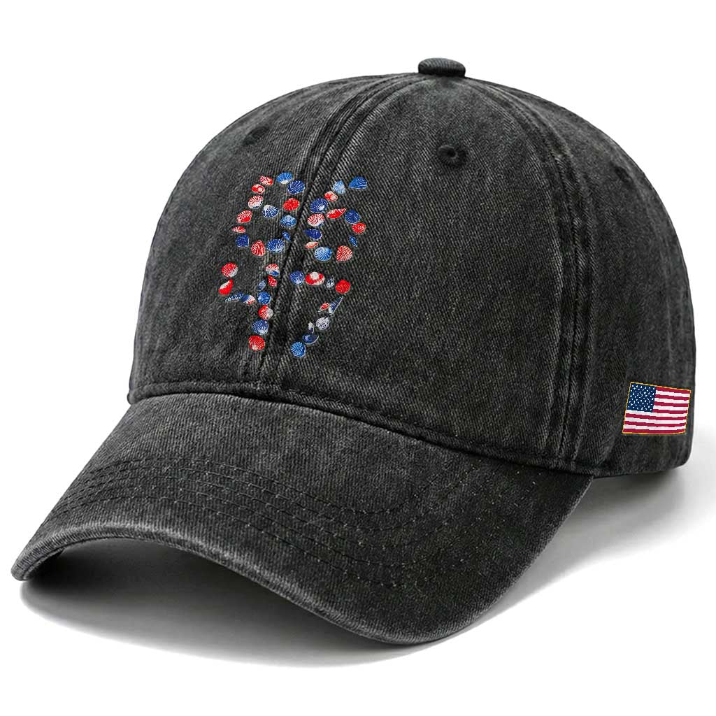 Red White Blue Seashell 8647 Washed Cotton Baseball Cap Viral 2026 Beach Walk Satire Graphic TS12 Print Your Wear