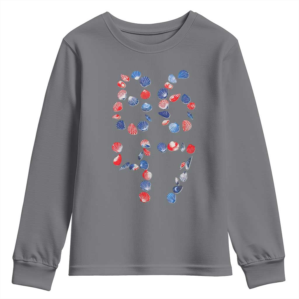 Red White Blue Seashell 8647 Youth Sweatshirt Viral 2026 Beach Walk Satire Graphic TS12 Charcoal Print Your Wear