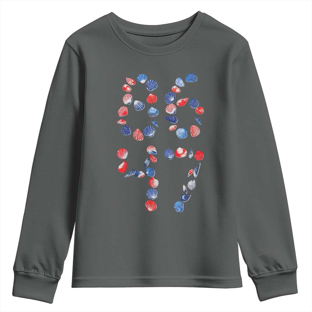 Red White Blue Seashell 8647 Youth Sweatshirt Viral 2026 Beach Walk Satire Graphic TS12 Dark Heather Print Your Wear