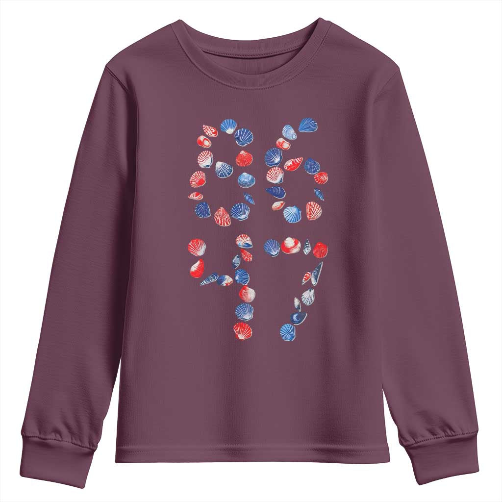 Red White Blue Seashell 8647 Youth Sweatshirt Viral 2026 Beach Walk Satire Graphic TS12 Maroon Print Your Wear
