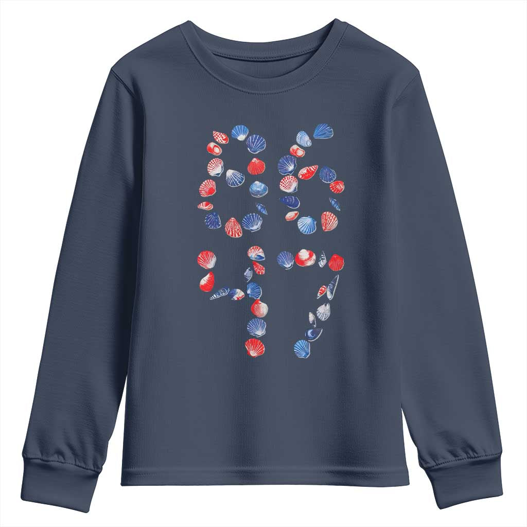 Red White Blue Seashell 8647 Youth Sweatshirt Viral 2026 Beach Walk Satire Graphic TS12 Navy Print Your Wear