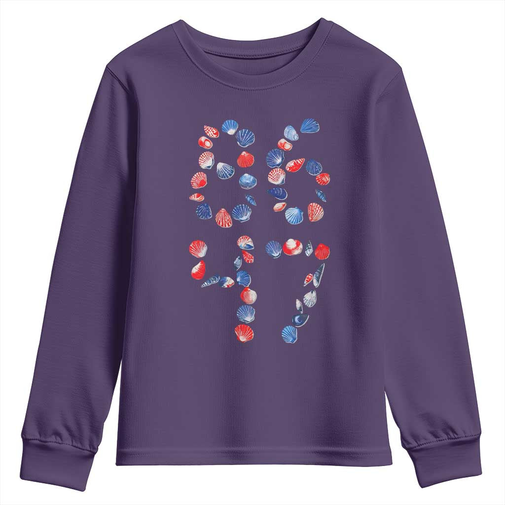 Red White Blue Seashell 8647 Youth Sweatshirt Viral 2026 Beach Walk Satire Graphic TS12 Purple Print Your Wear