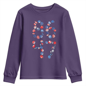 Red White Blue Seashell 8647 Youth Sweatshirt Viral 2026 Beach Walk Satire Graphic TS12 Purple Print Your Wear