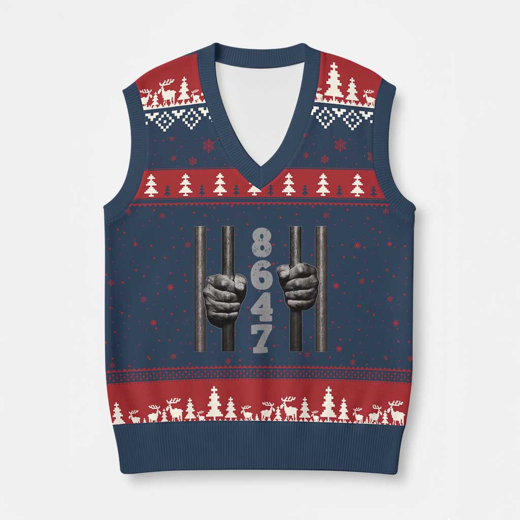 Funny 8647 Jail V-Neck Knit Sweater Vest Freedom Protest Satire Graphic Gift TS12 Navy Red Print Your Wear