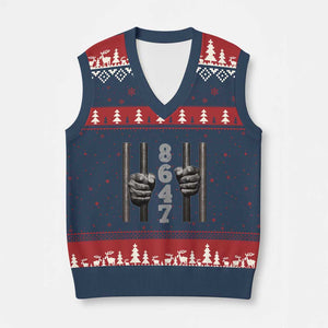 Funny 8647 Jail V-Neck Knit Sweater Vest Freedom Protest Satire Graphic Gift TS12 Navy Red Print Your Wear