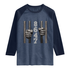 Funny 8647 Jail Raglan Shirt Freedom Protest Satire Graphic Gift TS12 Heather Denim Navy Print Your Wear