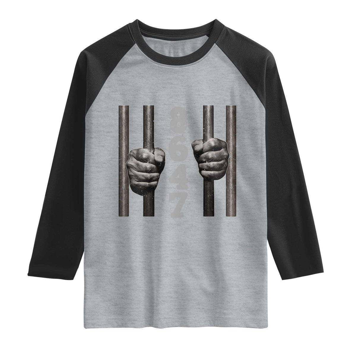 Funny 8647 Jail Raglan Shirt Freedom Protest Satire Graphic Gift TS12 Heather Gray Black Print Your Wear
