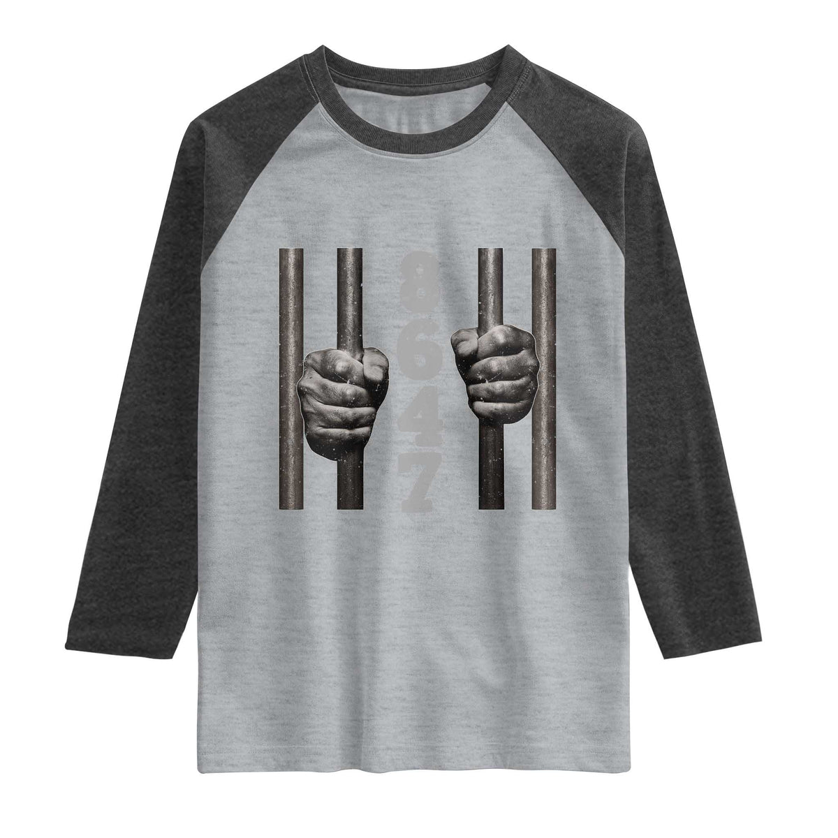Funny 8647 Jail Raglan Shirt Freedom Protest Satire Graphic Gift TS12 Heather Gray Heather Charcoal Print Your Wear