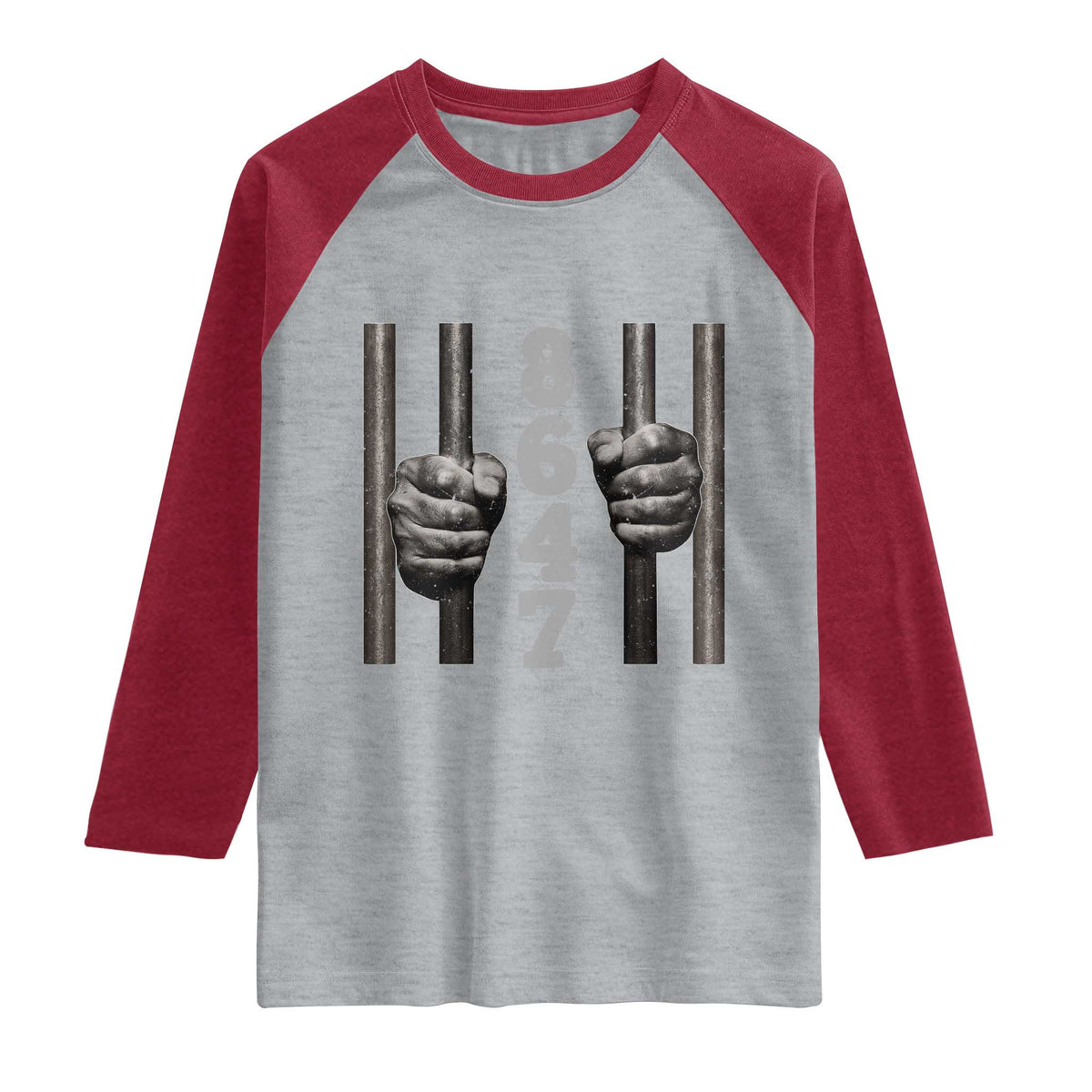Funny 8647 Jail Raglan Shirt Freedom Protest Satire Graphic Gift TS12 Heather Gray Heather Red Print Your Wear