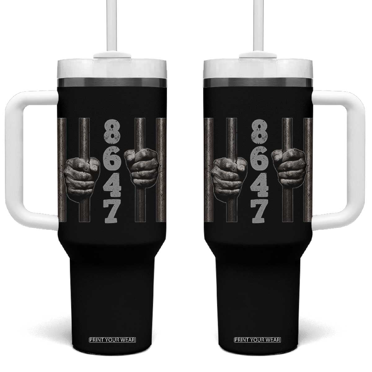 Funny 8647 Jail Tumbler With Handle Freedom Protest Satire Graphic Gift TS12 One Size: 40 oz Black Print Your Wear