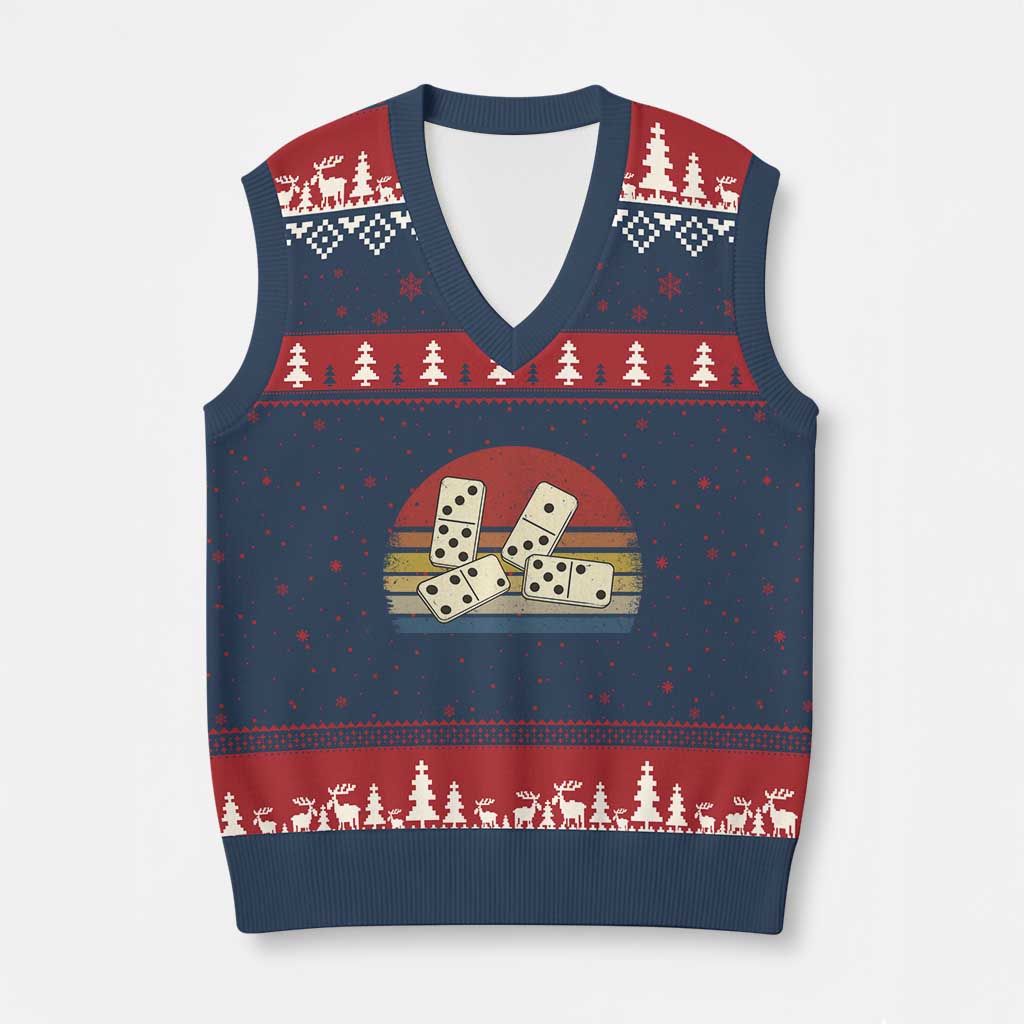 Vintage Domino Player 8647 V-Neck Knit Sweater Vest Board Game Subtle Protest TS12 Navy Red Print Your Wear