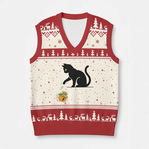 Funny No Kings Black Cat V-Neck Knit Sweater Vest Rebellious Cat Lover Gift TS12 Beige Red Print Your Wear