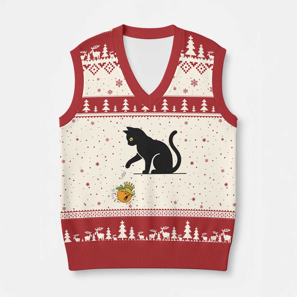 Funny No Kings Black Cat V-Neck Knit Sweater Vest Rebellious Cat Lover Gift TS12 Beige Red Print Your Wear