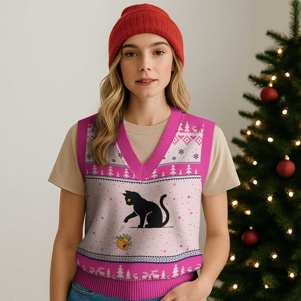 Funny No Kings Black Cat V-Neck Knit Sweater Vest Rebellious Cat Lover Gift TS12 Hot Pink Print Your Wear