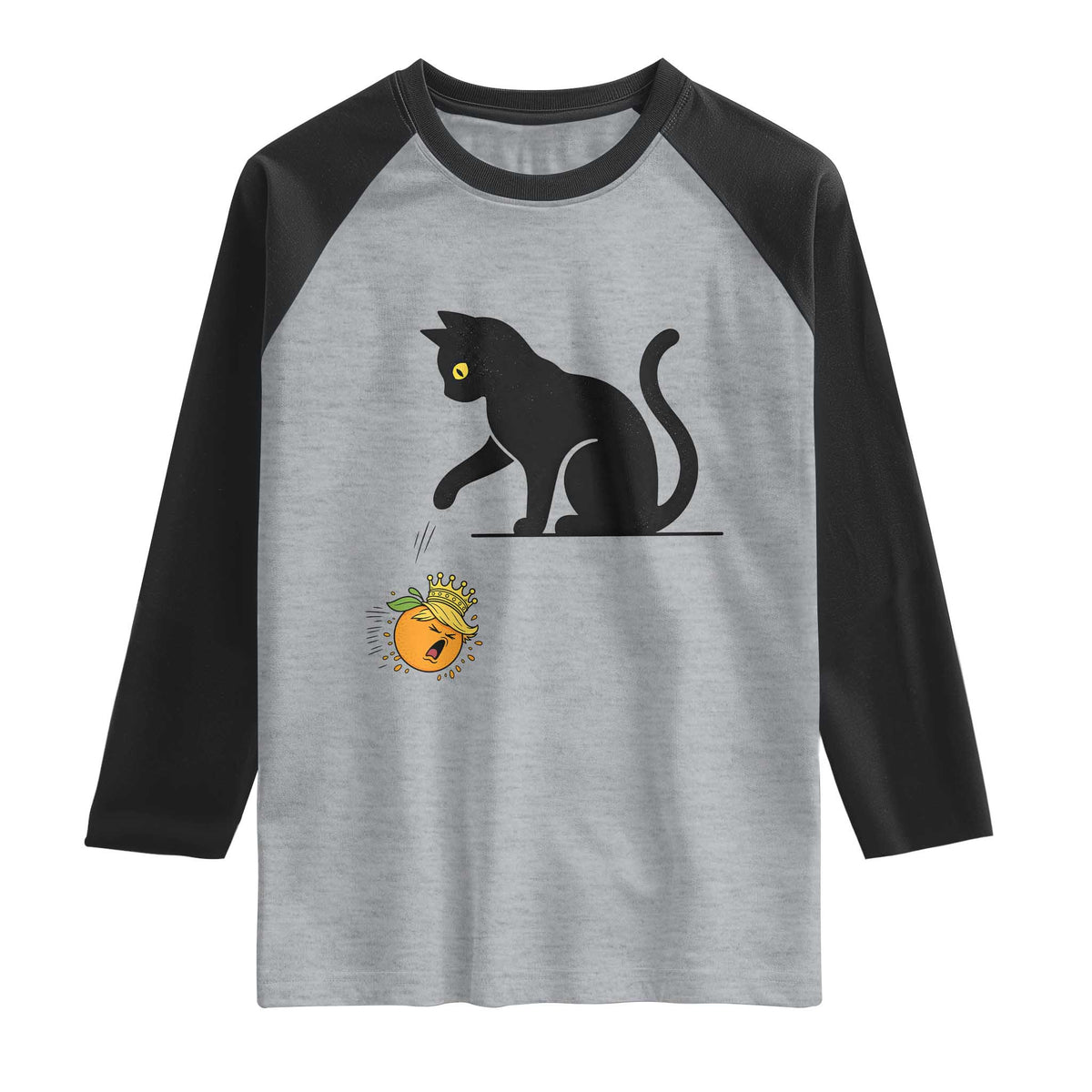 Funny No Kings Black Cat Raglan Shirt Rebellious Cat Lover Gift TS12 Heather Gray Black Print Your Wear