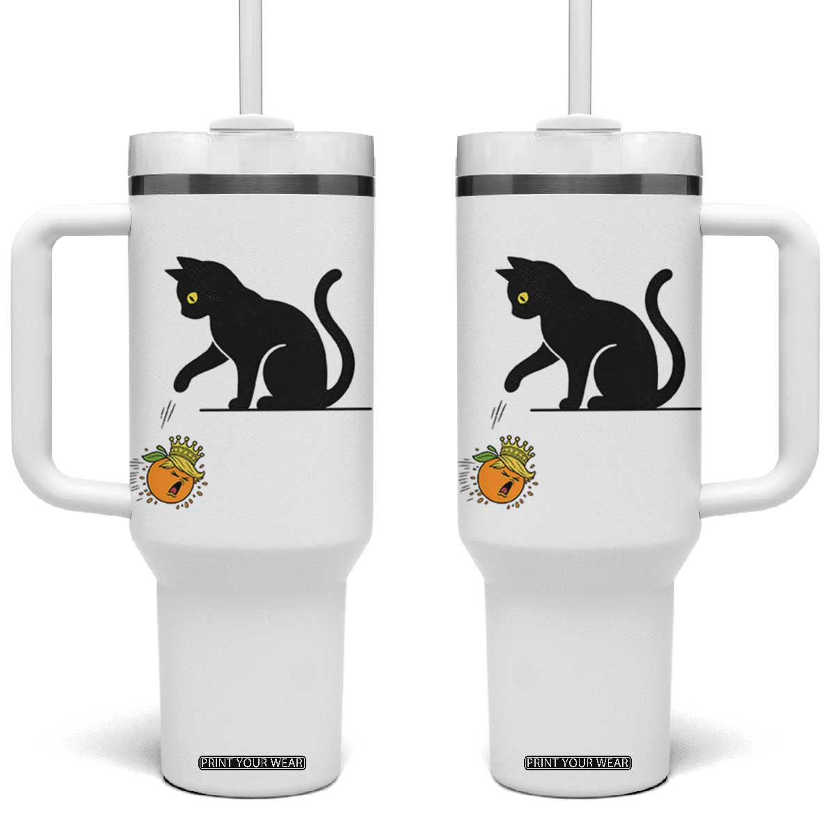 Funny No Kings Black Cat Tumbler With Handle Rebellious Cat Lover Gift TS12 One Size: 40 oz White Print Your Wear