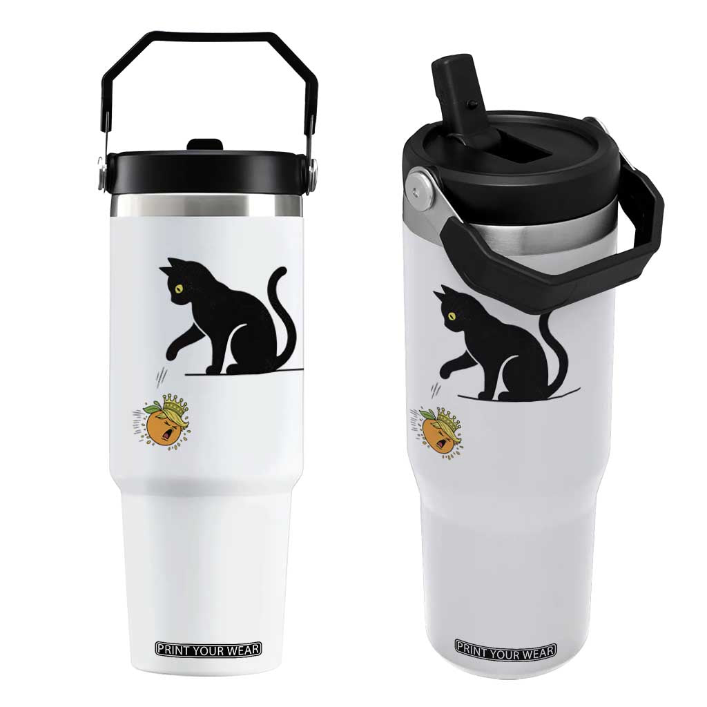 Funny No Kings Black Cat Flip Straw Tumbler Rebellious Cat Lover Gift TS12 One Size: 30 oz White Print Your Wear