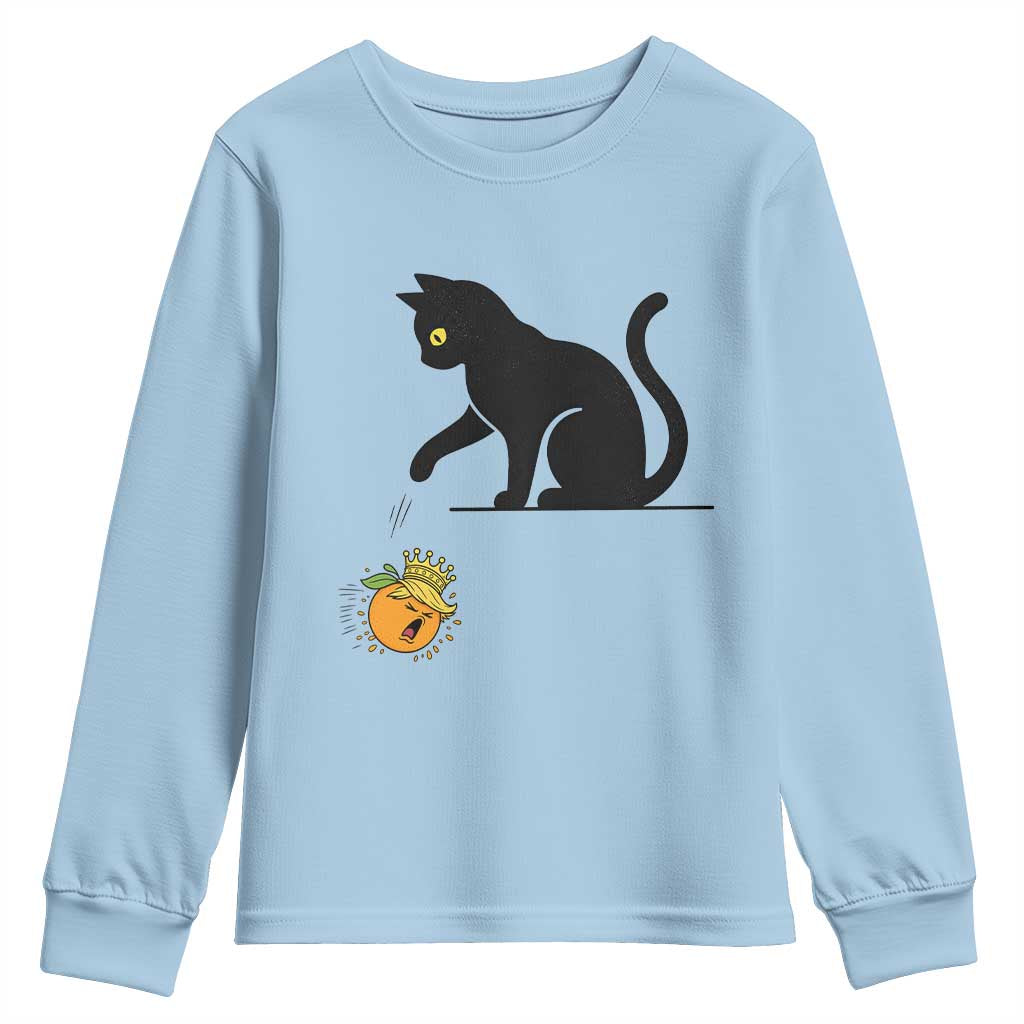 Funny No Kings Black Cat Youth Sweatshirt Rebellious Cat Lover Gift TS12 Light Blue Print Your Wear