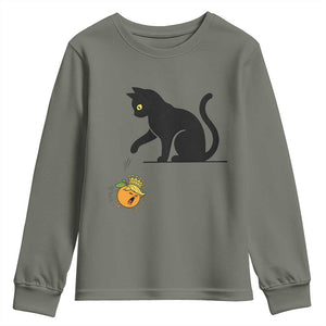 Funny No Kings Black Cat Youth Sweatshirt Rebellious Cat Lover Gift TS12 Military Green Print Your Wear