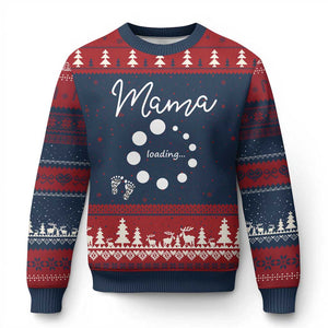 Mama Loading 2026 Ugly Christmas Sweater Pregnancy Announcement Mothers Day TS12 Navy Red Print Your Wear