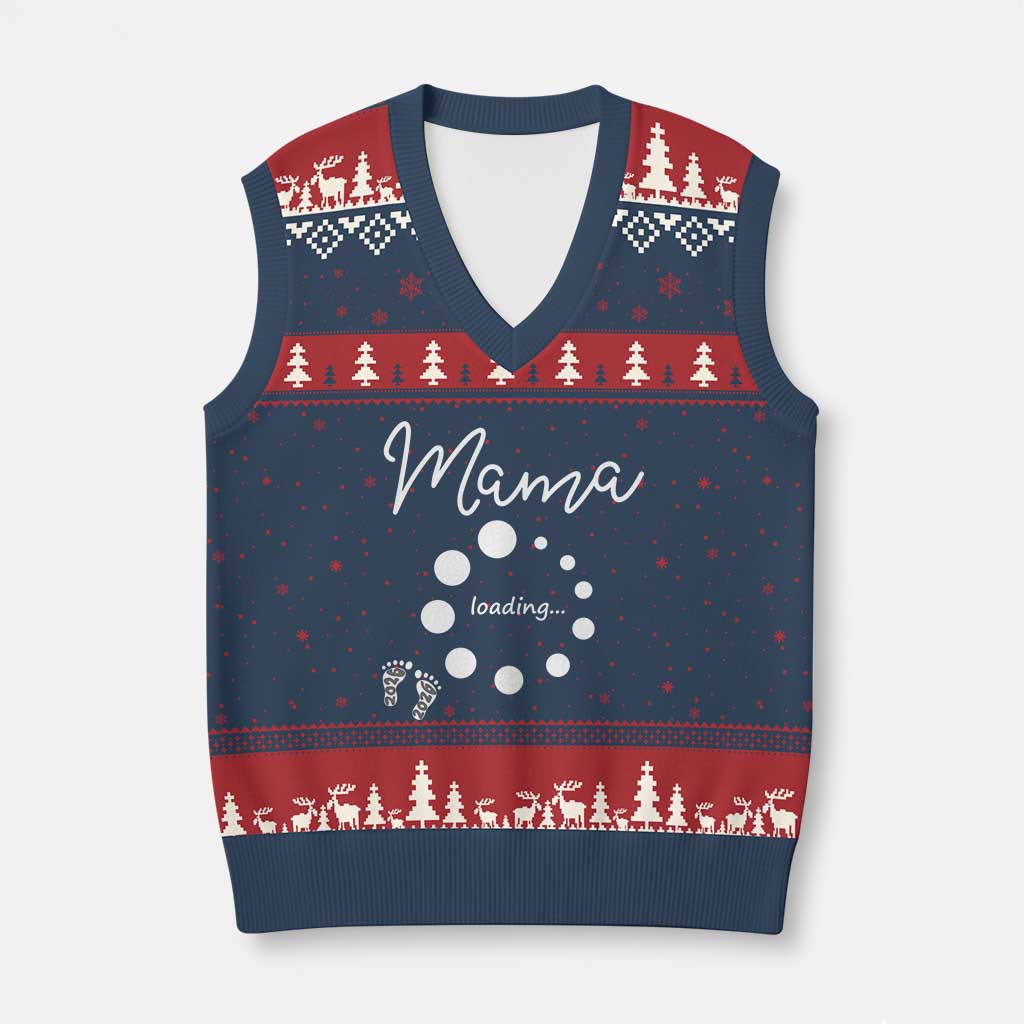 Mama Loading 2026 V-Neck Knit Sweater Vest Pregnancy Announcement Mothers Day TS12 Navy Red Print Your Wear