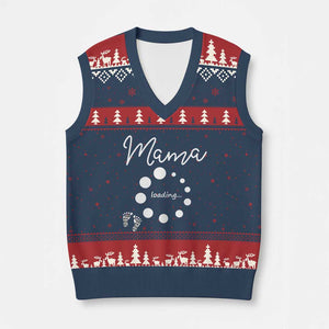 Mama Loading 2026 V-Neck Knit Sweater Vest Pregnancy Announcement Mothers Day TS12 Navy Red Print Your Wear