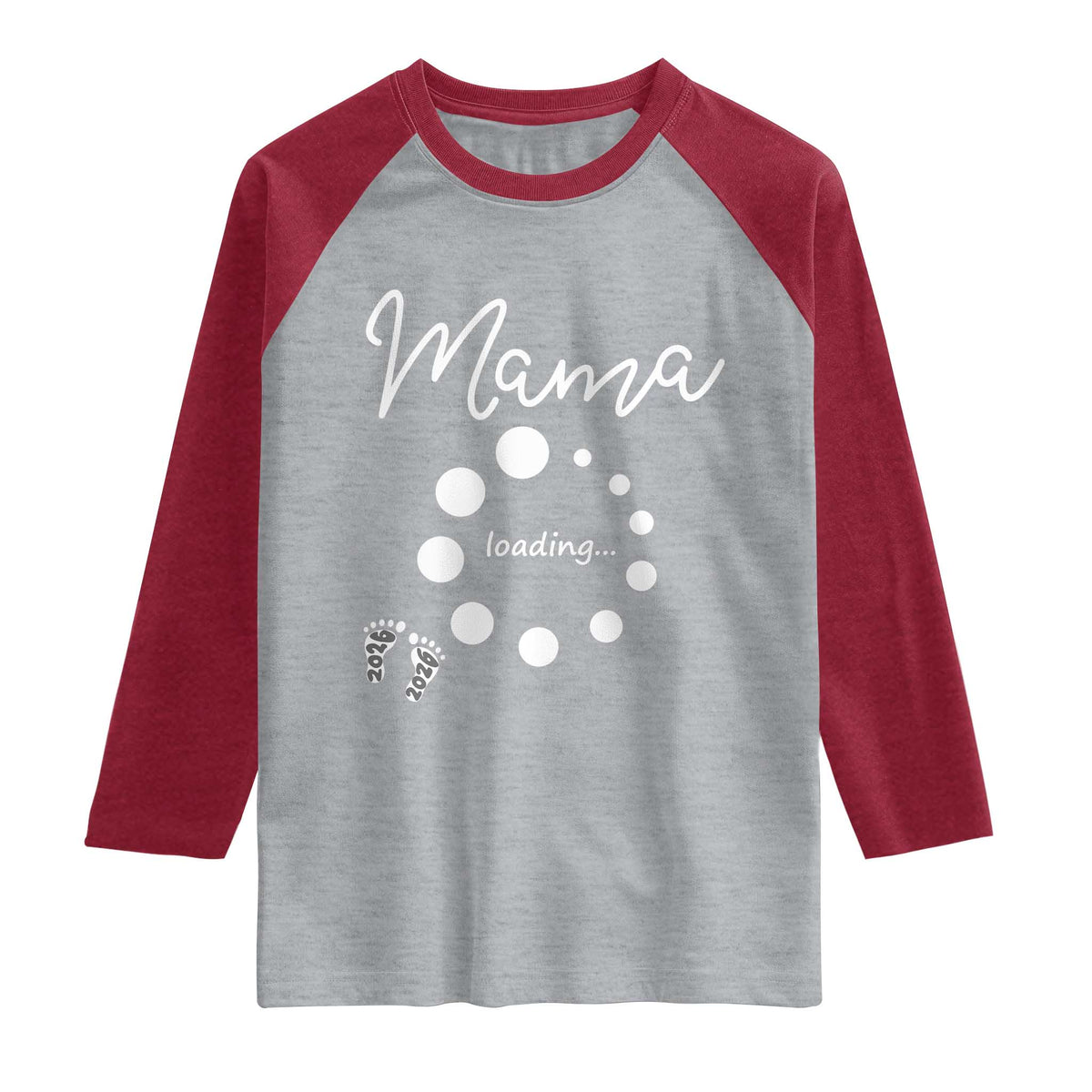 Mama Loading 2026 Raglan Shirt Pregnancy Announcement Mothers Day TS12 Heather Gray Heather Red Print Your Wear