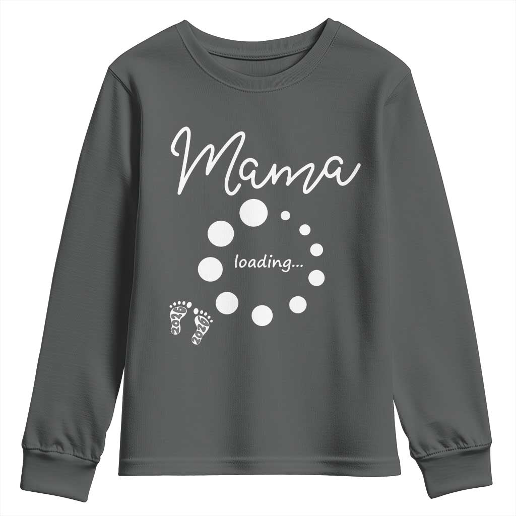 Mama Loading 2026 Youth Sweatshirt Pregnancy Announcement Mothers Day TS12 Dark Heather Print Your Wear
