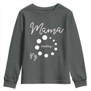 Mama Loading 2026 Youth Sweatshirt Pregnancy Announcement Mothers Day TS12 Dark Heather Print Your Wear