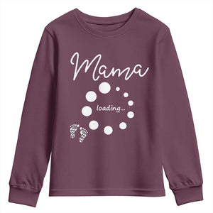 Mama Loading 2026 Youth Sweatshirt Pregnancy Announcement Mothers Day TS12 Maroon Print Your Wear