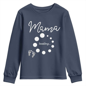 Mama Loading 2026 Youth Sweatshirt Pregnancy Announcement Mothers Day TS12 Navy Print Your Wear
