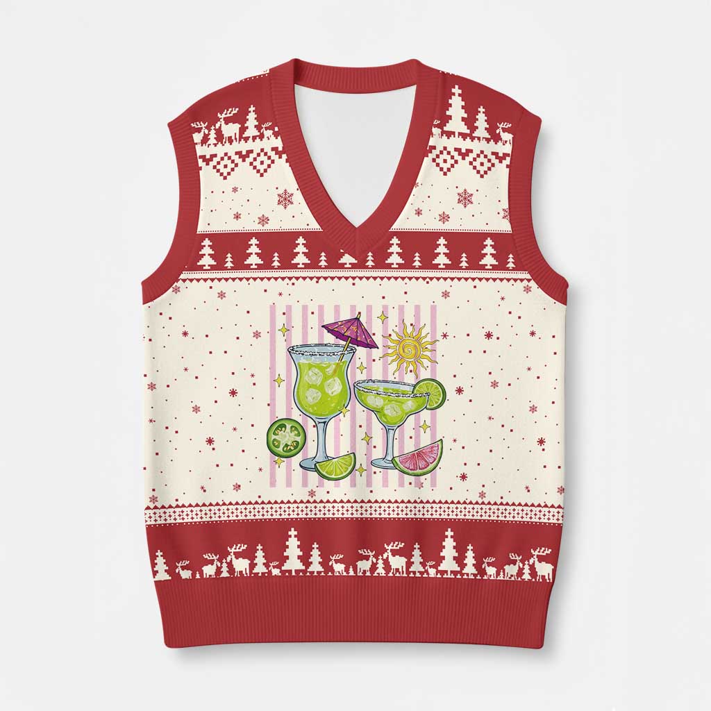 Tropical Margarita Summer V-Neck Knit Sweater Vest Beach Vacation Graphic TS12 Beige Red Print Your Wear