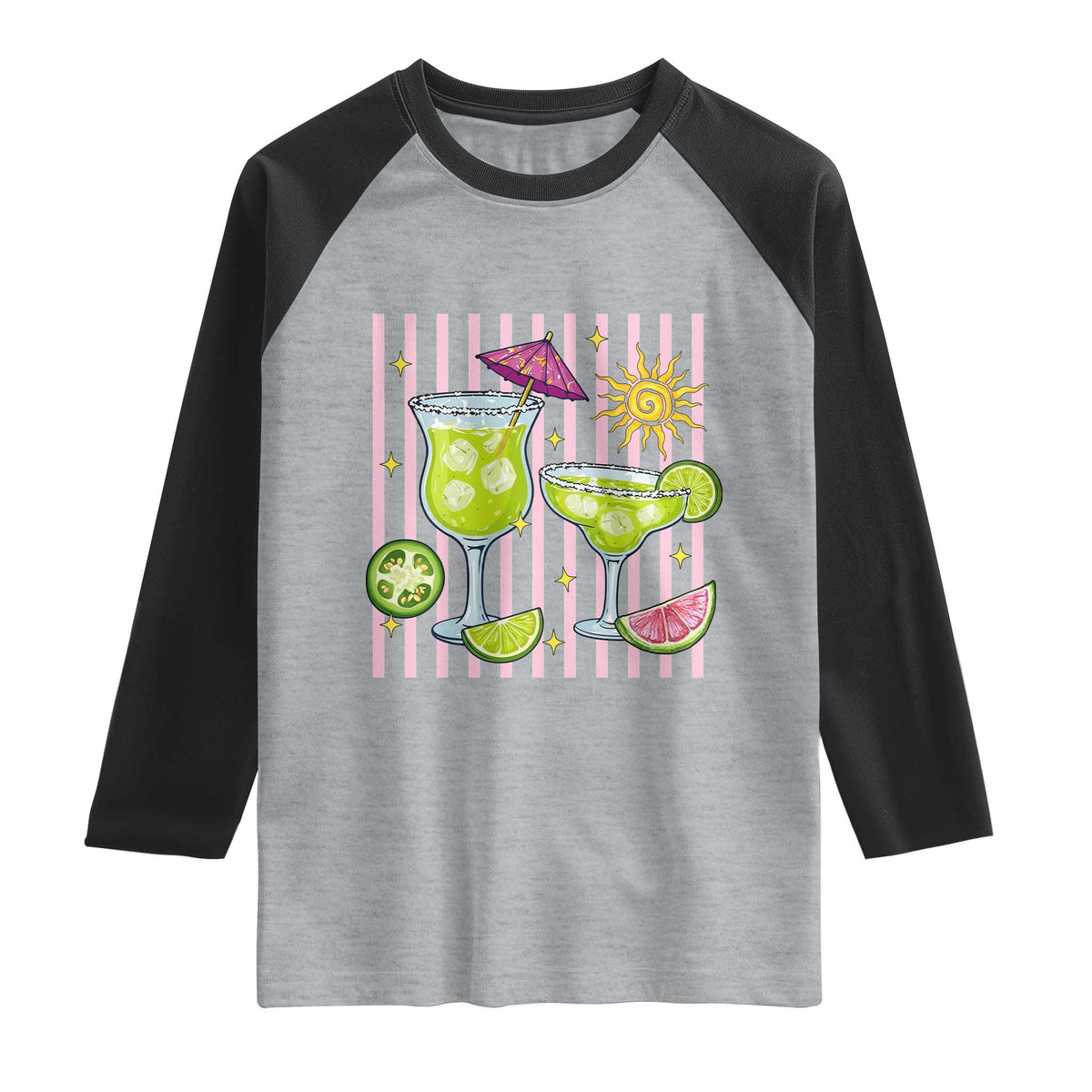 Tropical Margarita Summer Raglan Shirt Beach Vacation Graphic TS12 Heather Gray Black Print Your Wear