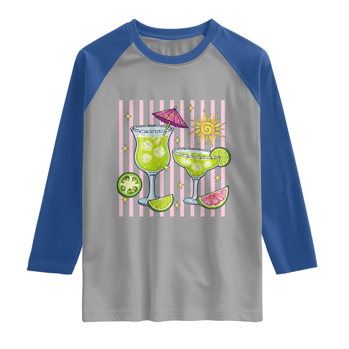 Tropical Margarita Summer Raglan Shirt Beach Vacation Graphic TS12 Sport Gray Royal Print Your Wear